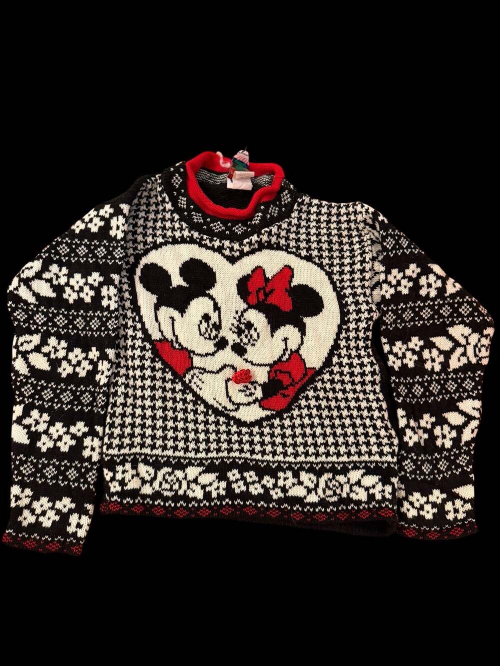 Vintage Disney Mickey & Minnie Mouse Heart Knit Sweater Kids Size 6X